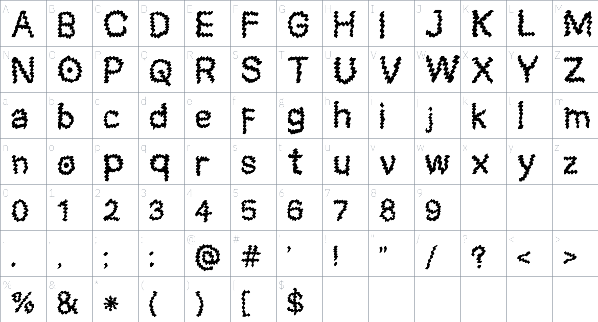 XEVION font Character Map