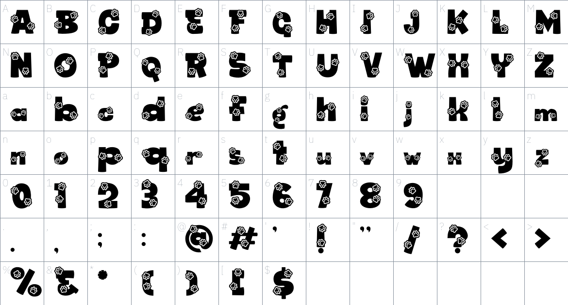 Bark Type font Character Map