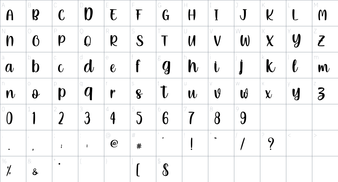 Lusy Jazz font Character Map