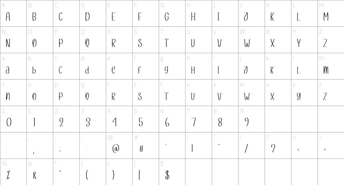 Sunday Christmas font Character Map