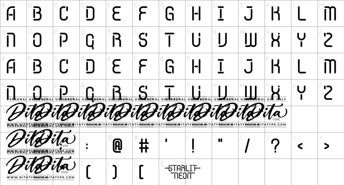 Starlit Neon font Character Map