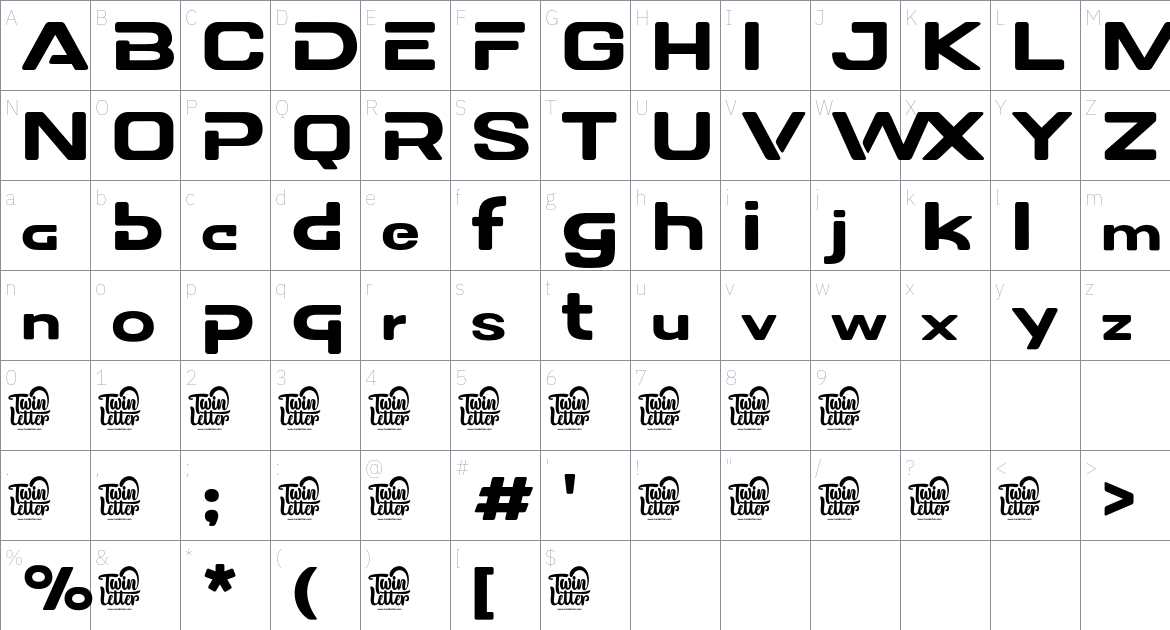 Dovens font Character Map