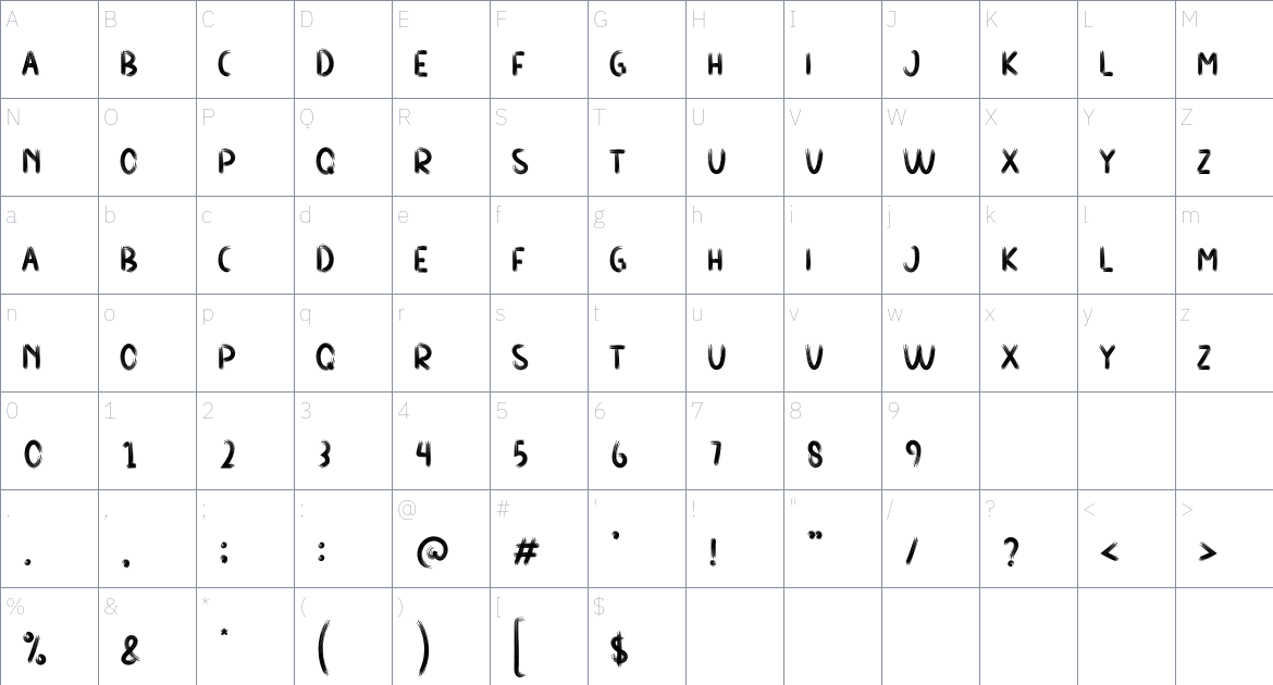 Warning font Character Map