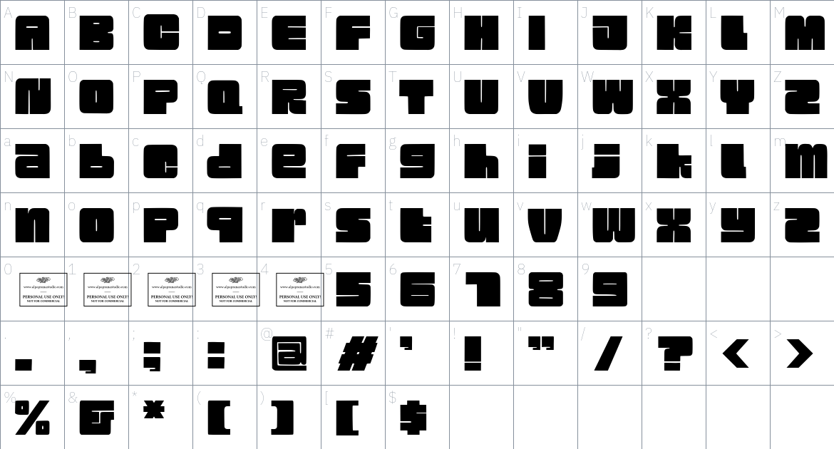 Mirage Bold font Character Map