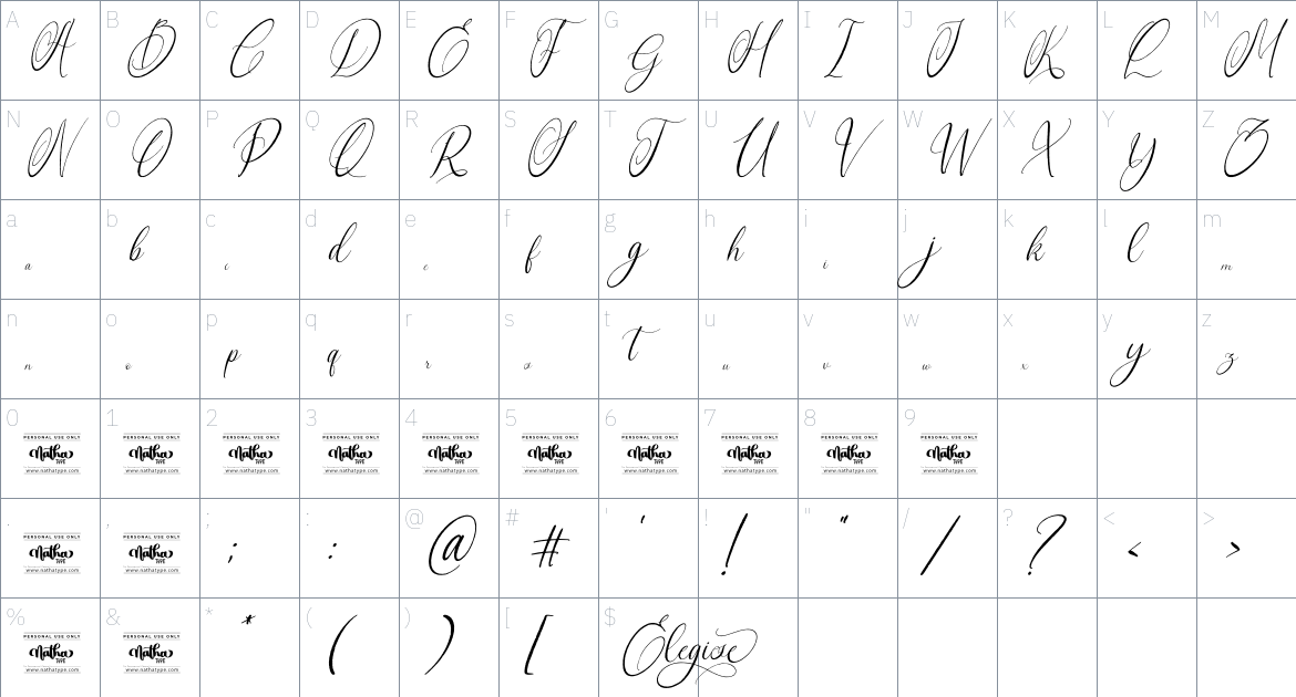 Elegise font Character Map