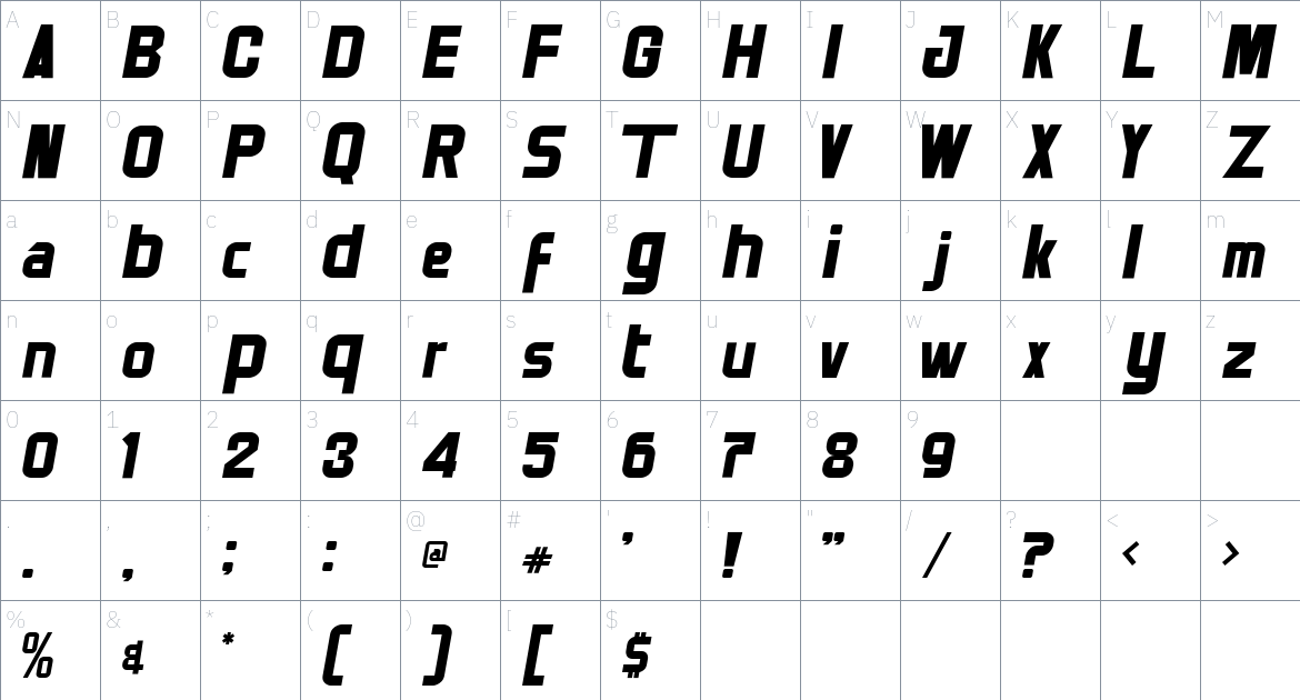 Genovast font Character Map