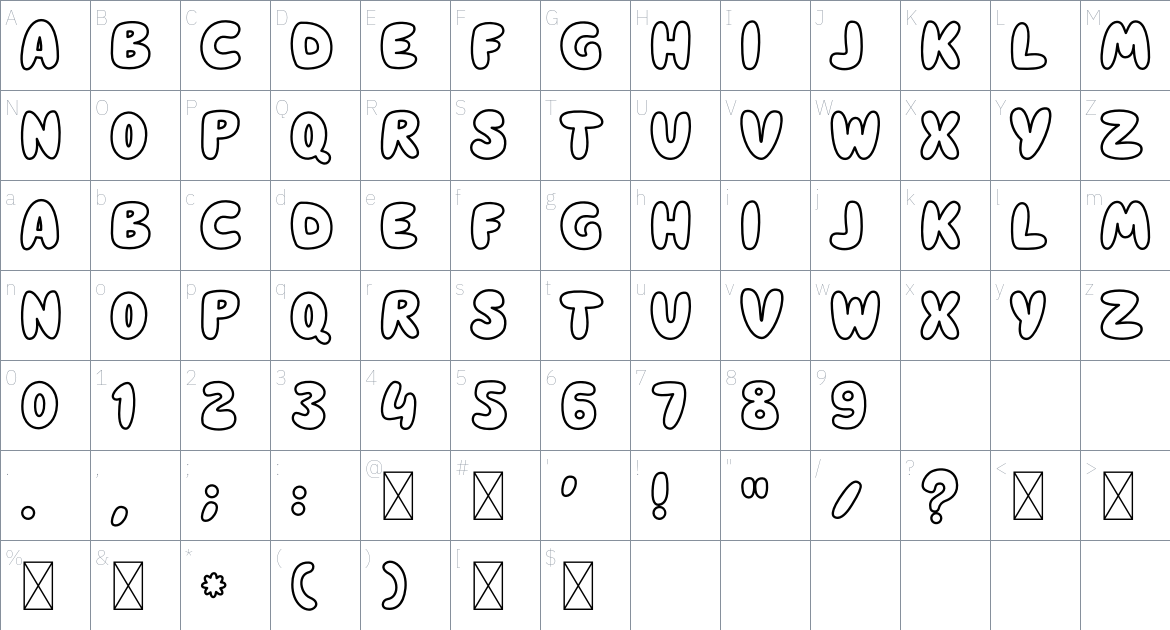 Stickie Filled font Character Map