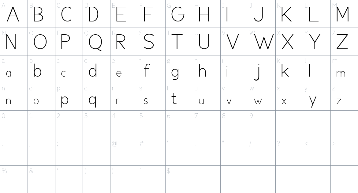 Akega font Character Map