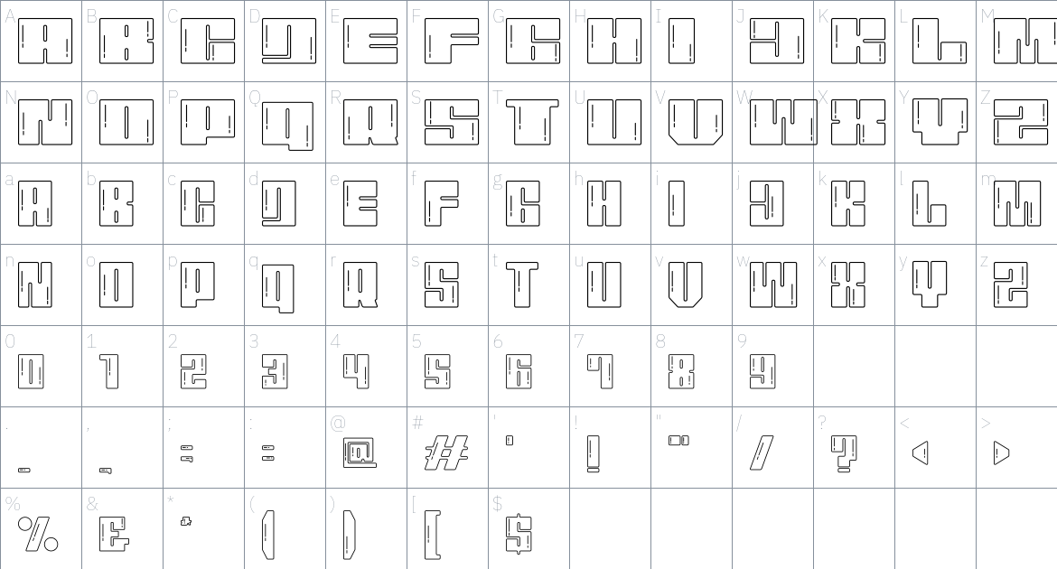 Monssla Outline font Character Map