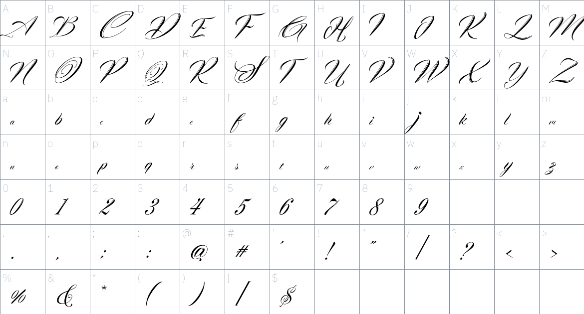 Molluska Script font Character Map