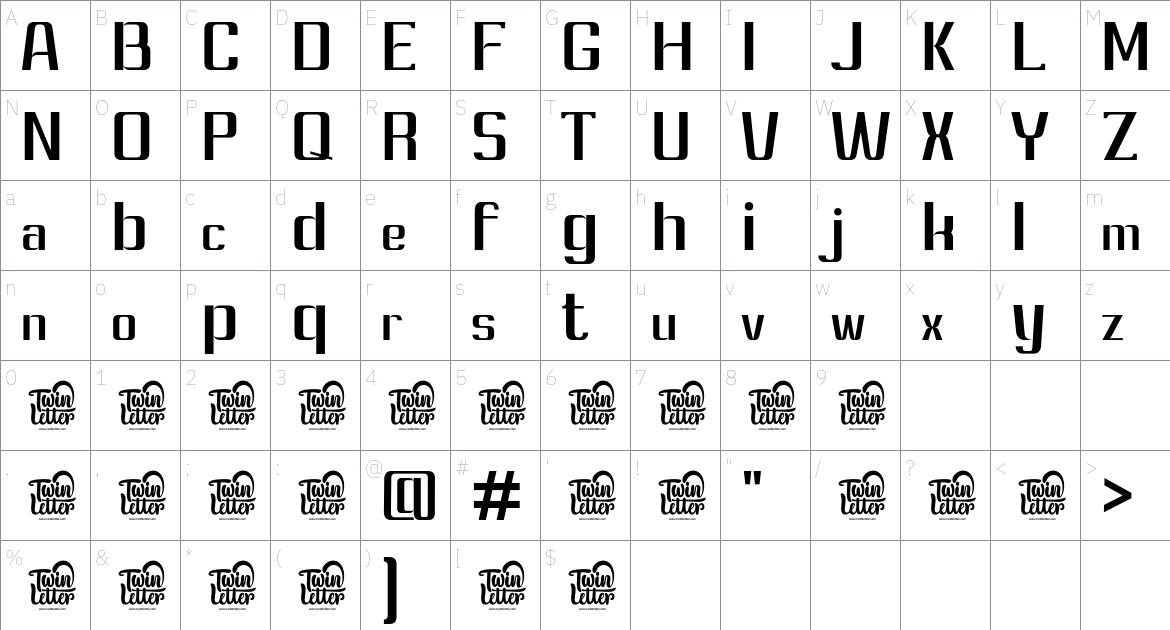 Ashety font Character Map