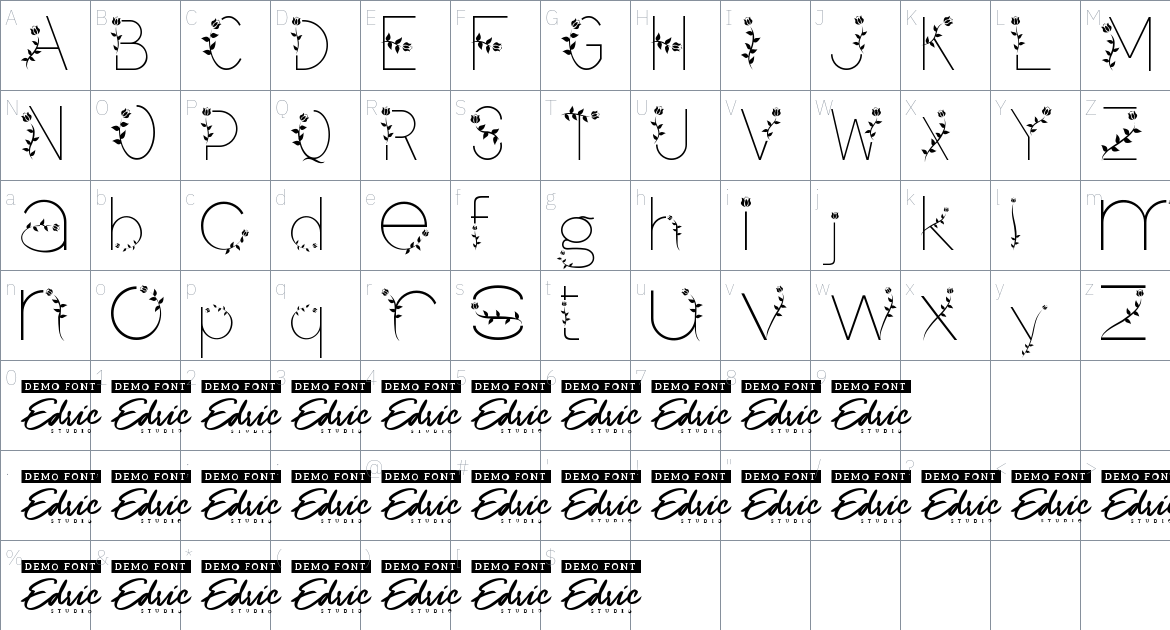 Flower Leaf font Character Map