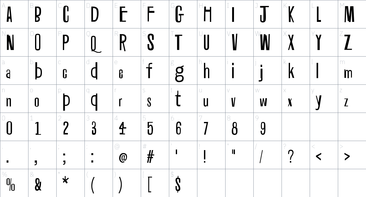 Caron Circumflex font Character Map