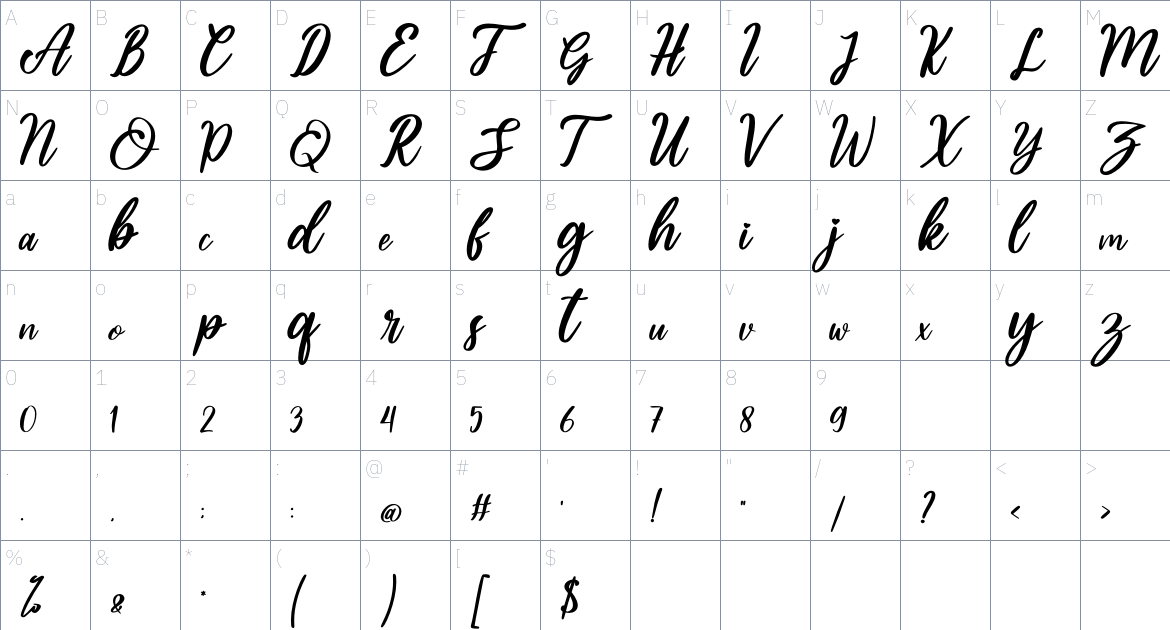 Asttuty font Character Map