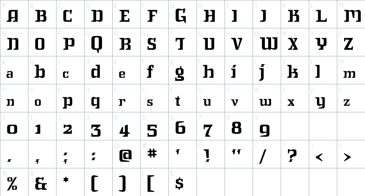 Intruder Font font Character Map