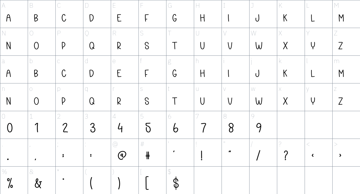 Santa Notebook font Character Map