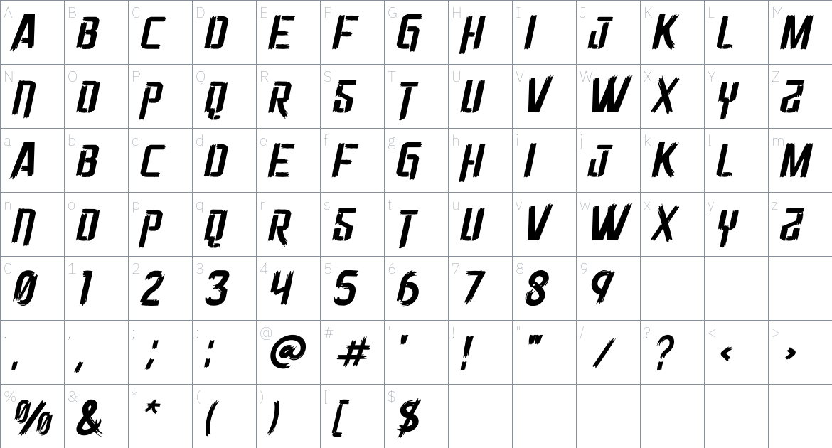 Stoneshield font Character Map