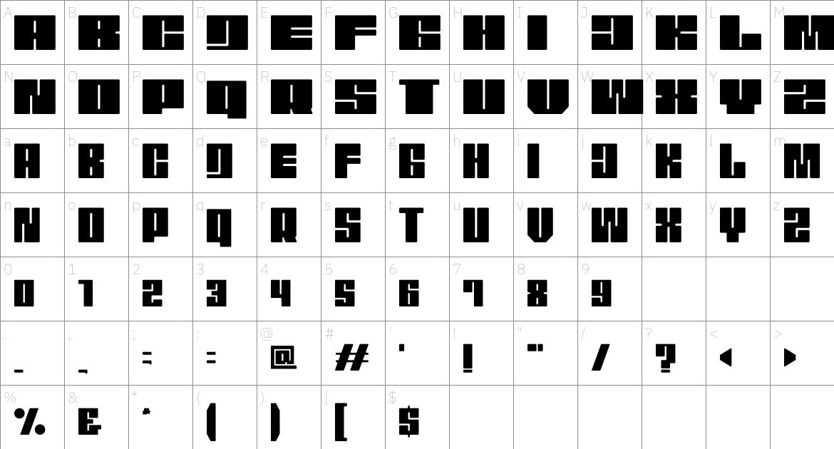 Monssla font Character Map