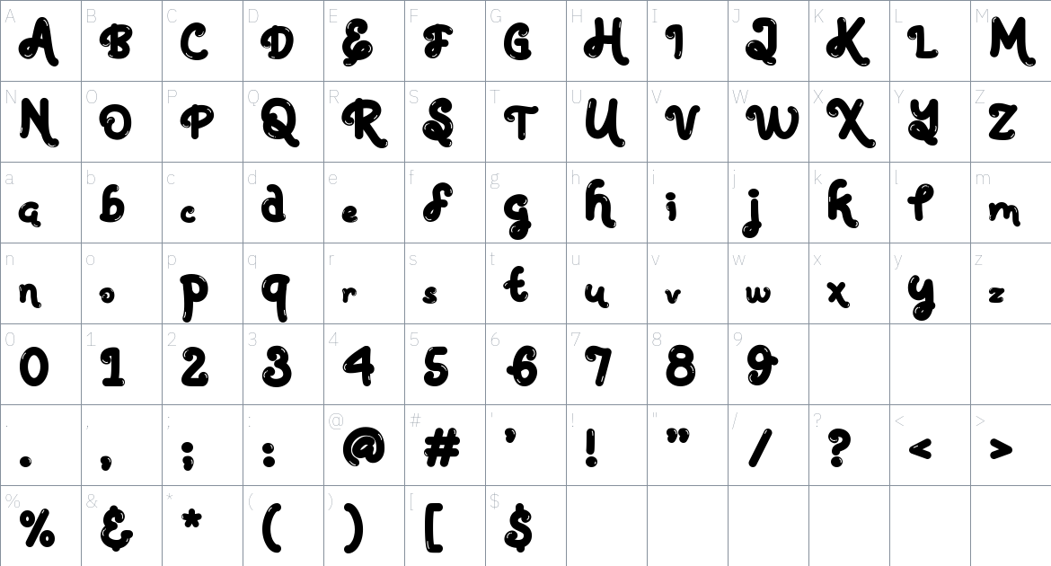 Bandow font Character Map