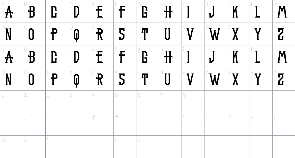 Crucifixion font Character Map