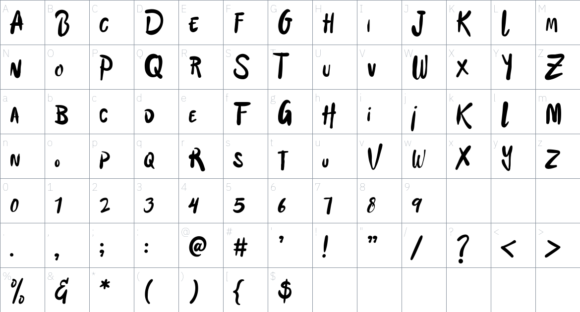 Southpaw Font font Character Map