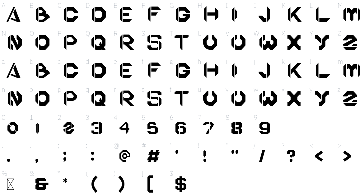 Blank Brain font Character Map