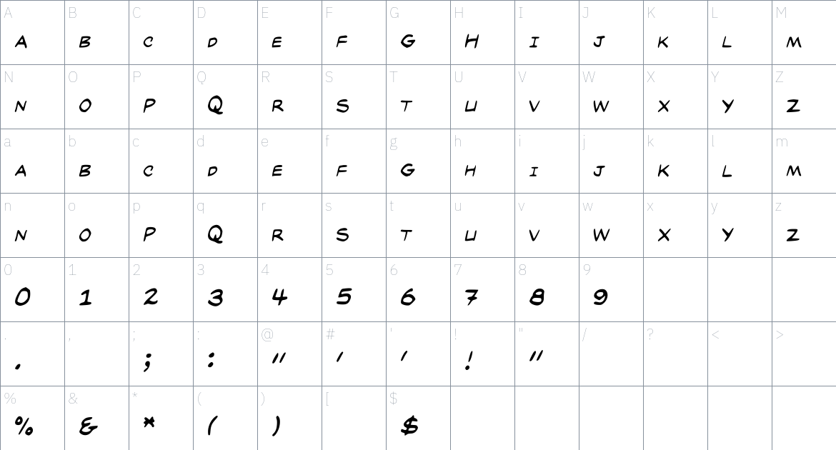 Osmiroid Broad font Character Map