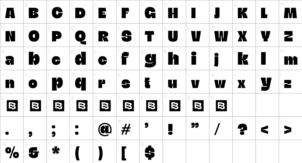 Blogh font Character Map