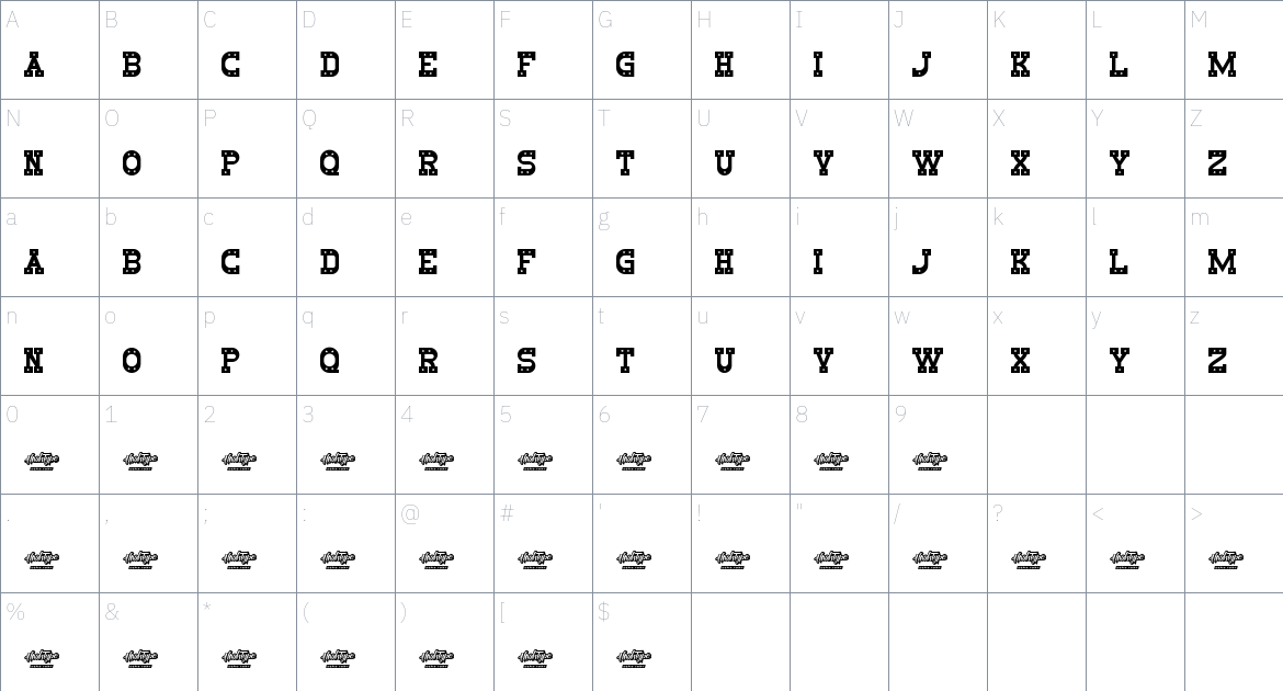 Starry White font Character Map