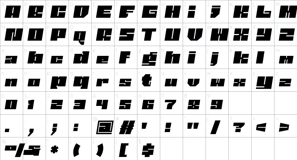 Blize font Character Map