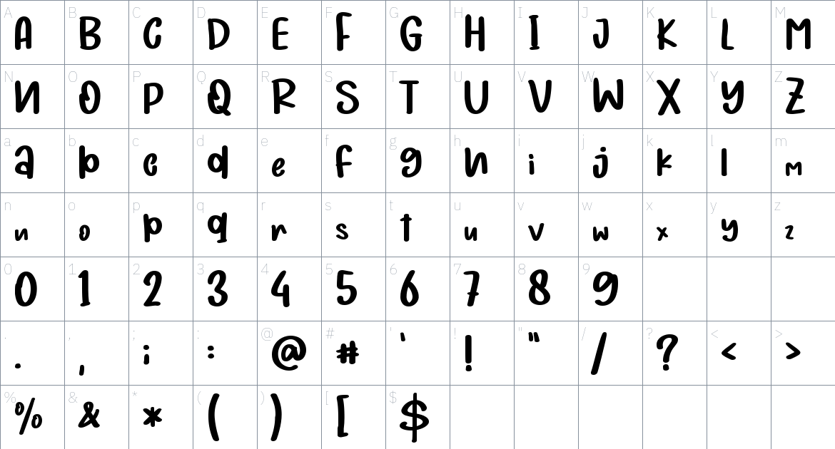 Christmas Weekday font Character Map