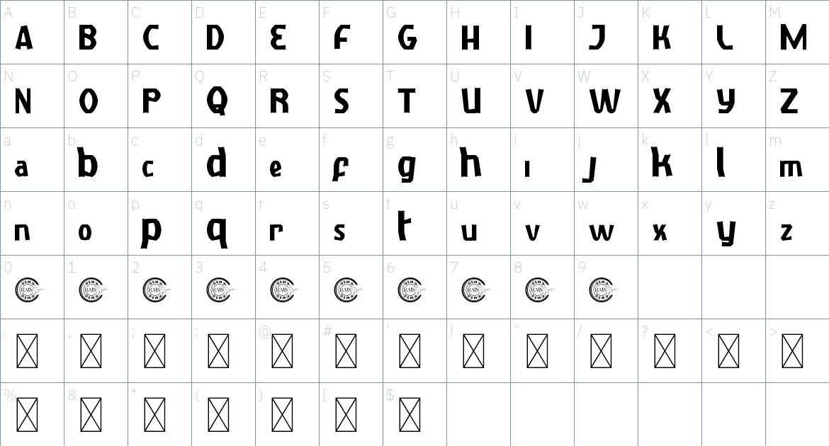 Zamanda font Character Map