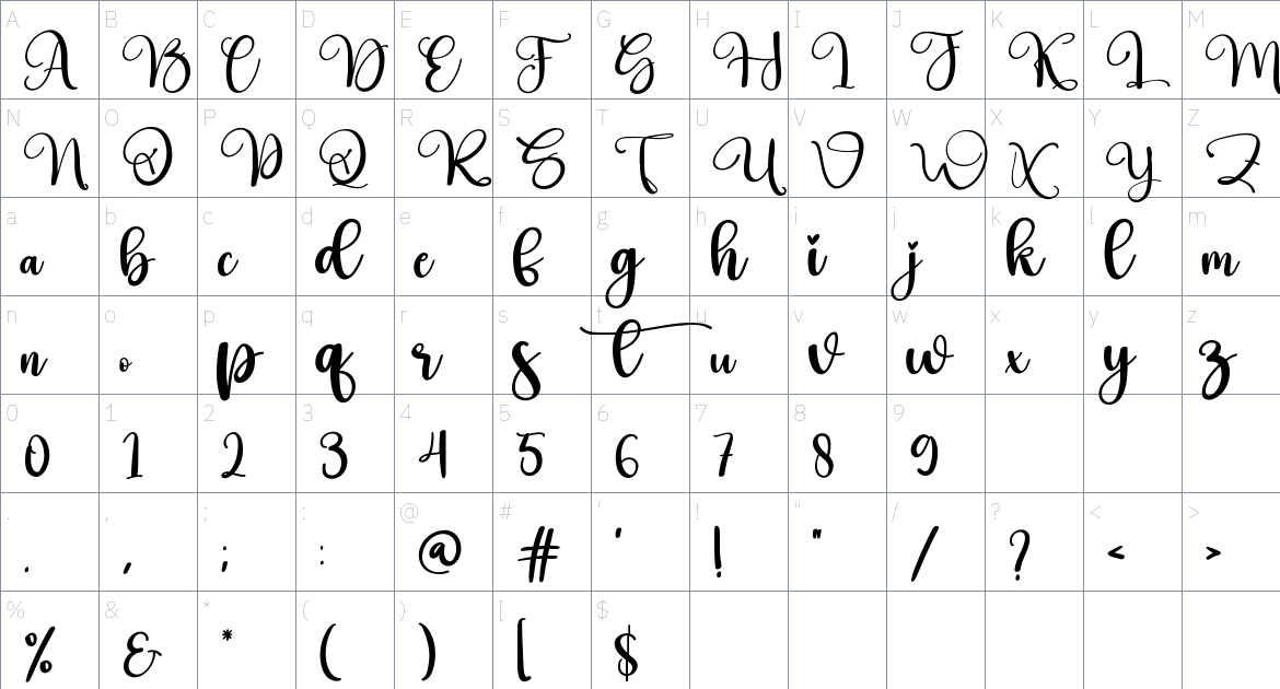 Babe font Character Map