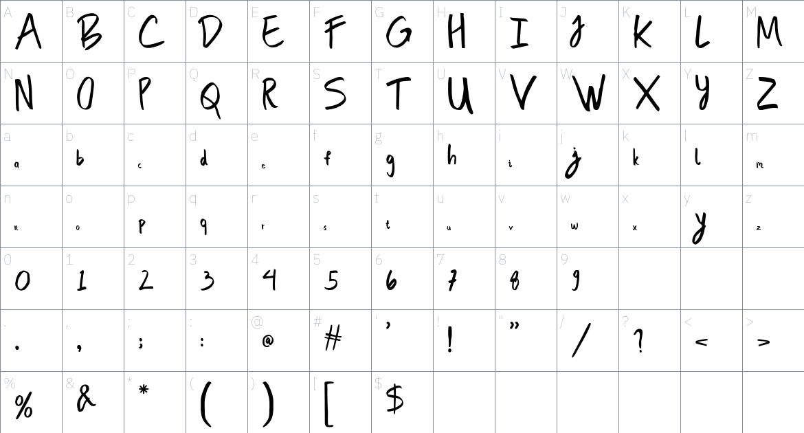 Bim Runger font Character Map