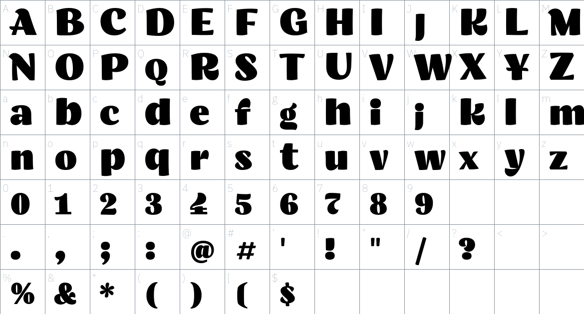 Apropal Font font Character Map