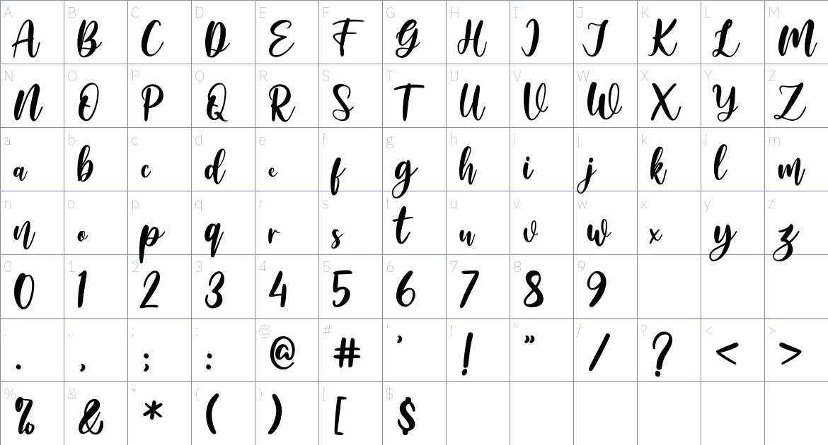 Amelya Font font Character Map