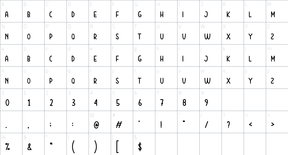 Creative Outside font Character Map