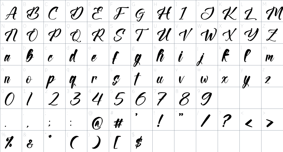 Hensleyton font Character Map