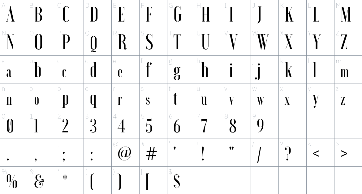 Voga Font font Character Map