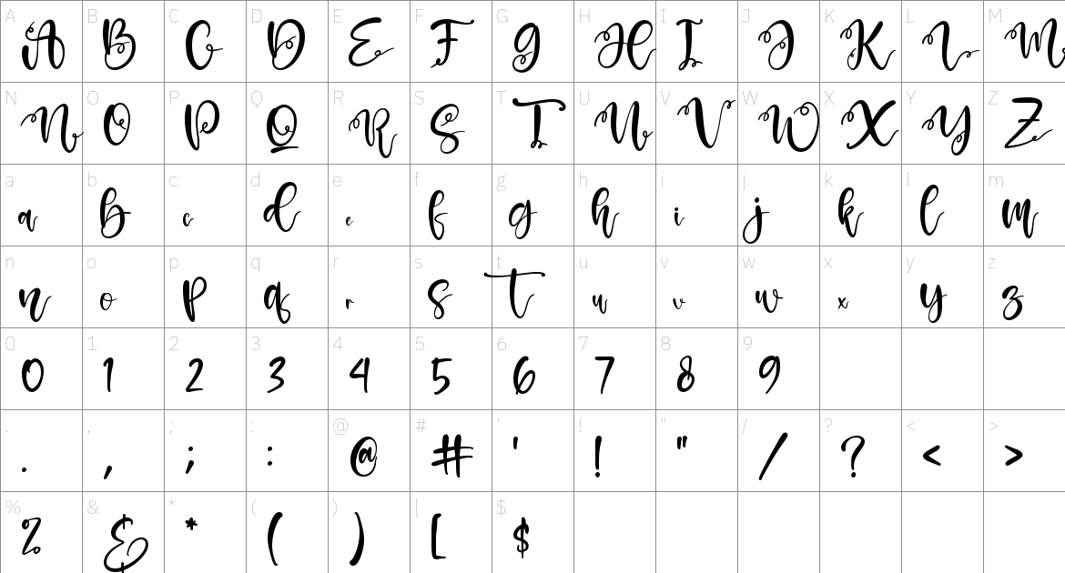 Amselia Parselia font Character Map