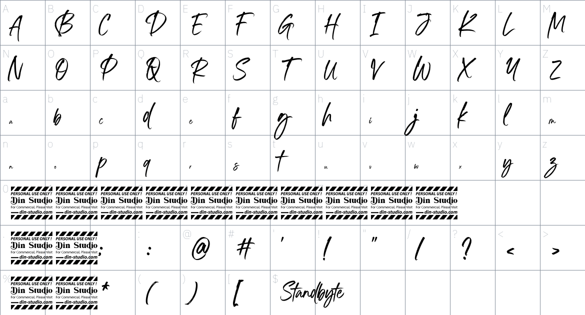 Standbyte font Character Map