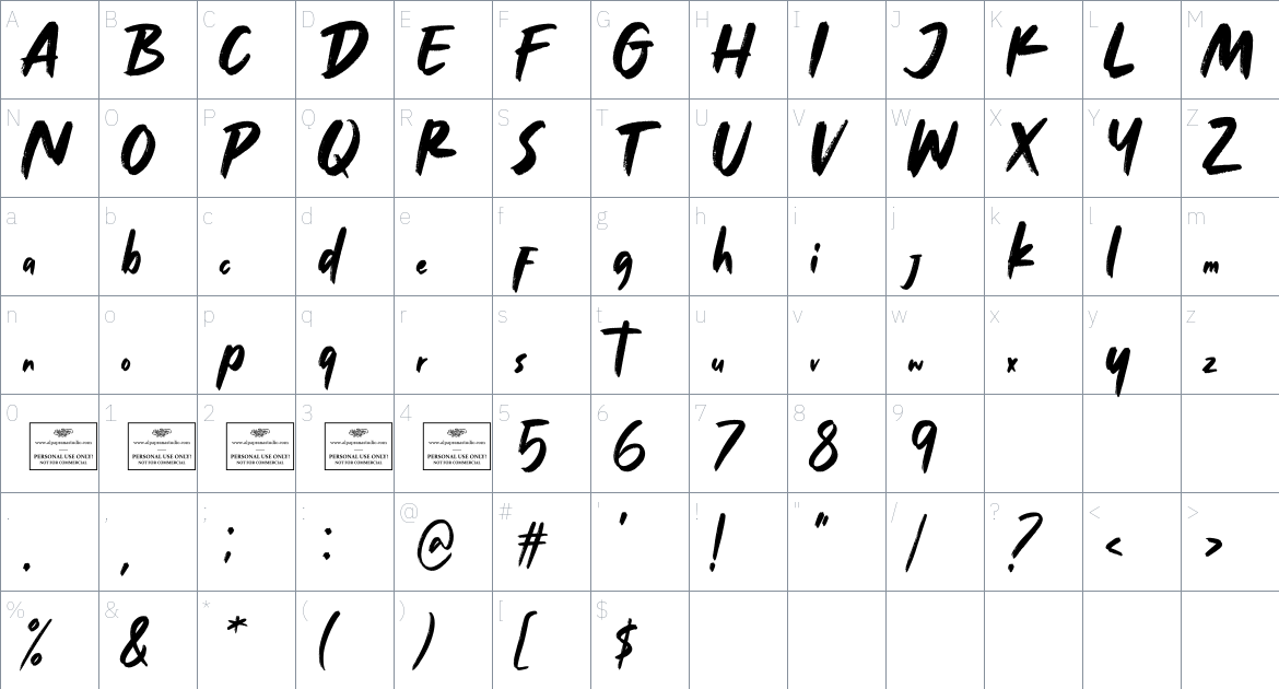 North Plains font Character Map