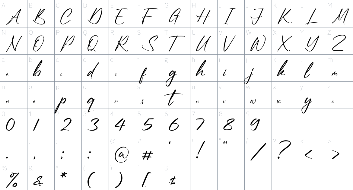 Reymonde Signature font Character Map