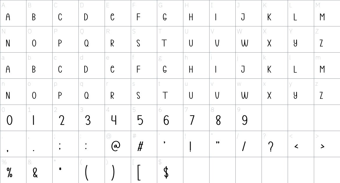 Holiday Sunday font Character Map