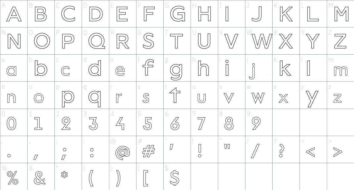 VTF Lack Typeface font Character Map