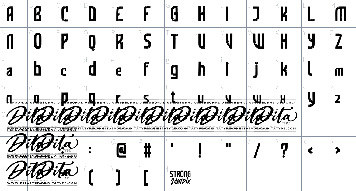 Strong Matrix Display Personal Use font Character Map