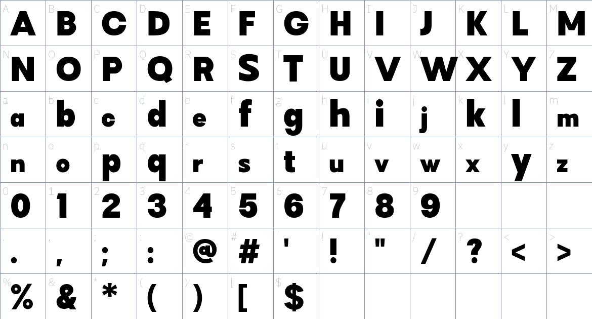 Mantey font Character Map