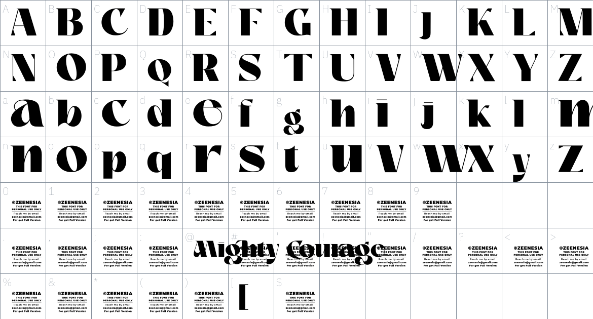 Mighty Courage Font font Character Map