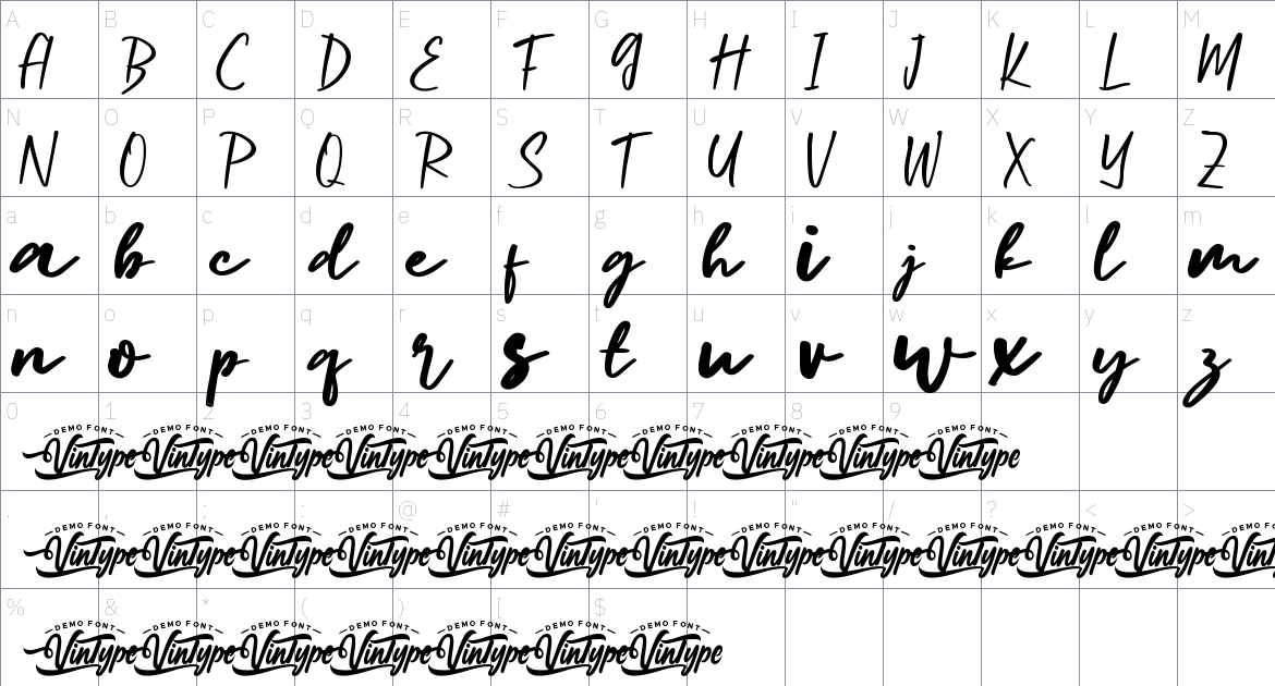 Farewell Party font Character Map