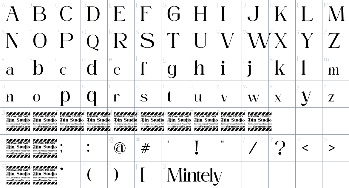 Mintely font Character Map